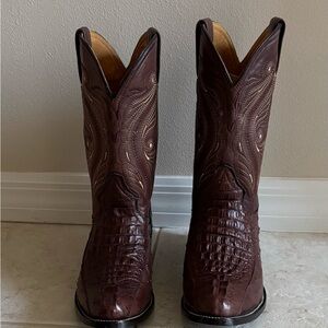 El Patron D'Rizo Linea Oro Alligator & Ostrich Cowboy Boots Brown Leather, New